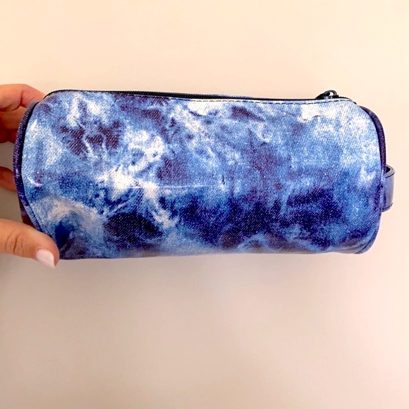 B2G1 Rebecca Minkoff Blue Denim Tie Dye Cylinder Makeup Pouch - Picture 2 of 12